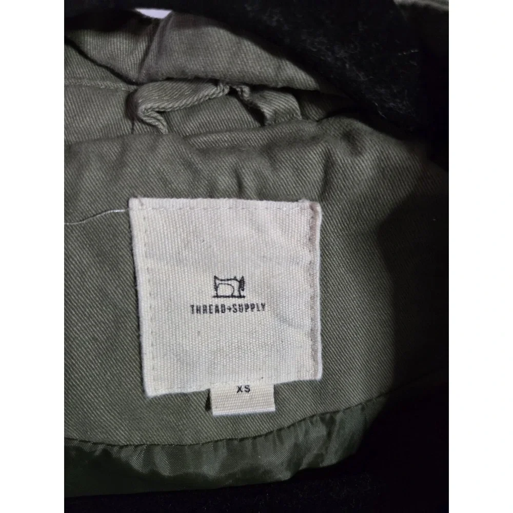 Thread‎ & Supply Olive Utility Jacket Aztec Knit Sleeves Hooded XS